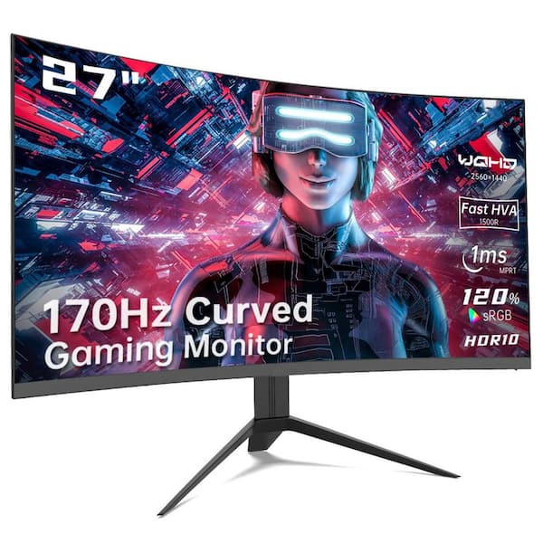27in. Wide HD 2560x1440p Curved Gaming Monitor, 170Hz,1ms,FreeSync/G-Sync Compatible, HDR10, 1500R, DisplayPort/HDMI/USB