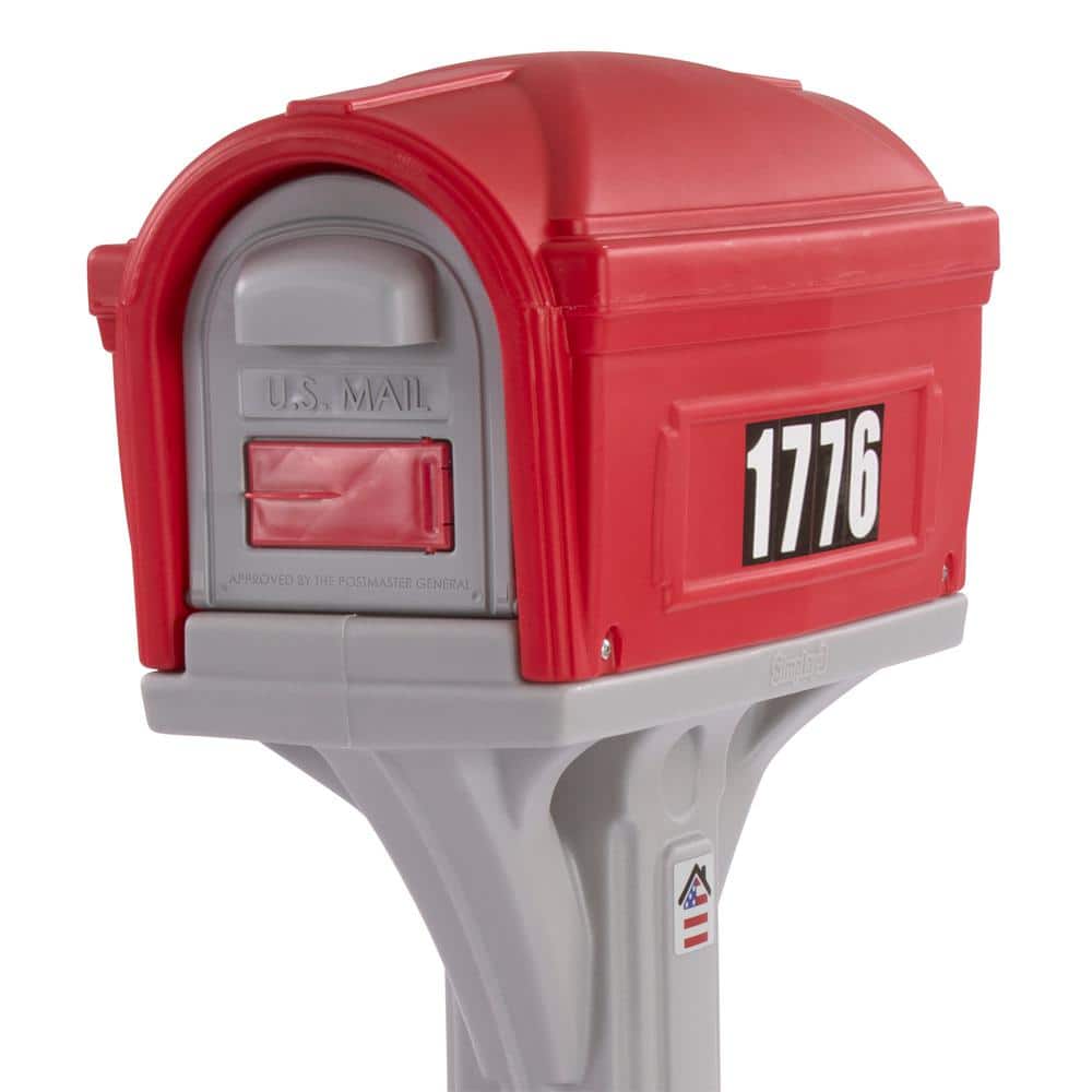 Classic Americana Red and Gray Plastic Pedestal Mailbox