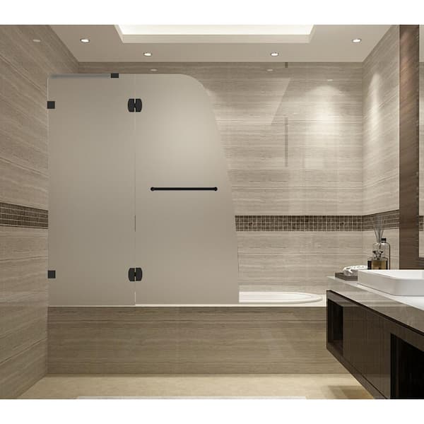 Aston Soleil 48 in. x 58 in. Frameless Hinged Tub Door with Frosted Glass in Matte Black