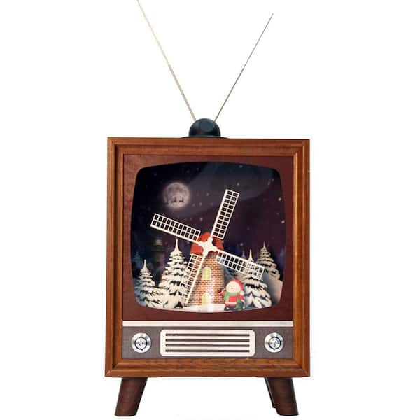 Fraser Hill Farm 21 in. Christmas Retro TV Shadowbox with Windmill Scene and Music