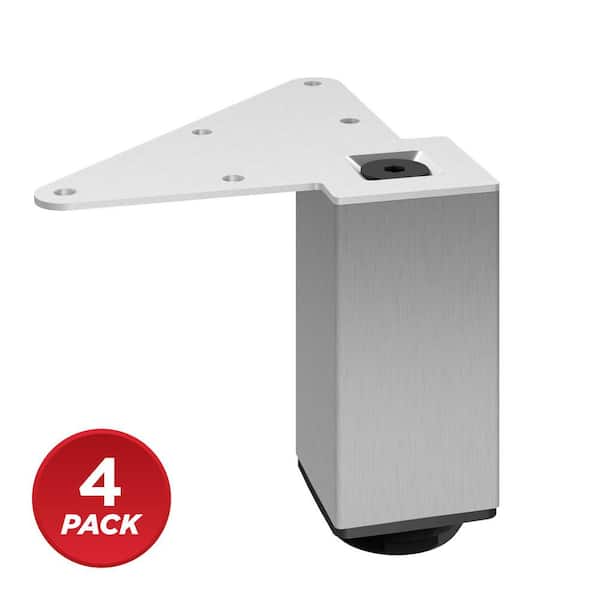 (4-Pack) 3 15/16 in. (100 mm) Stainless Steel Metal Square Furniture Leg with Leveling Glide