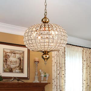 Allenglade 4-Light 16 in. Unique Antique Bronze Globe Chandelier with Crystal Accents