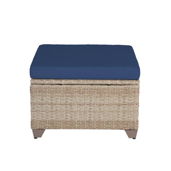 TK CLASSICS Maui Wicker Outdoor Ottoman with Cobalt Cushion TKC016B-O-69 -  The Home Depot