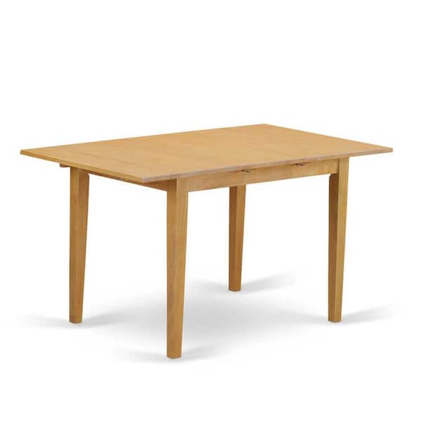 East West Furniture 3-Piece Natural Brown Oak Finish Rectangular Solid Wood Top with Butterfly Leaf Dining Table Set