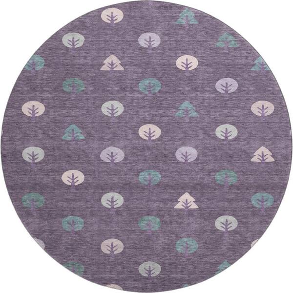 Mayfield Premium Machine Washable Abstract AMF2550 Plum 8 ft. x 8 ft. Round Rug