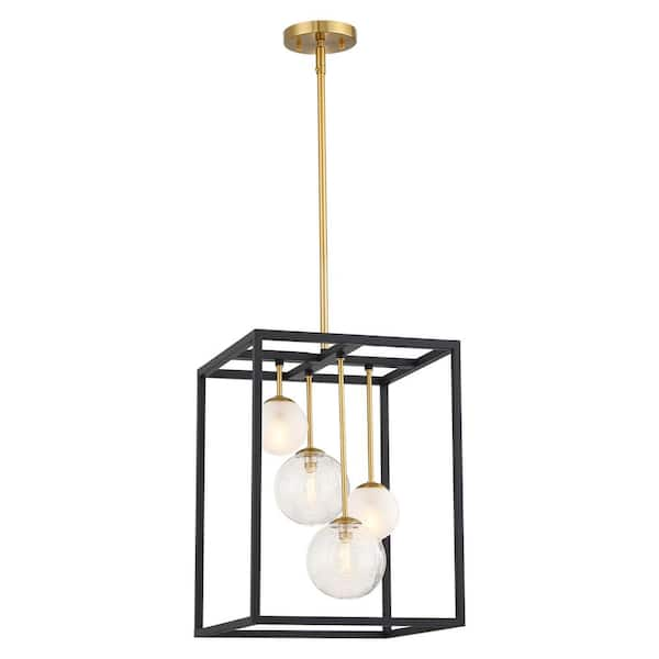 4 Light Black and Gold Metal Pendant Light with Globe Glass Shades for Kitchen Island, No Bulbs Included