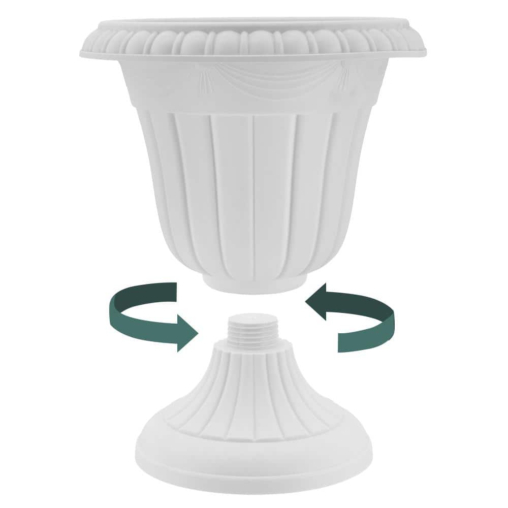 Classic Beige Traditional Plastic Urn Planter, 18" Height for Outdoor Spaces