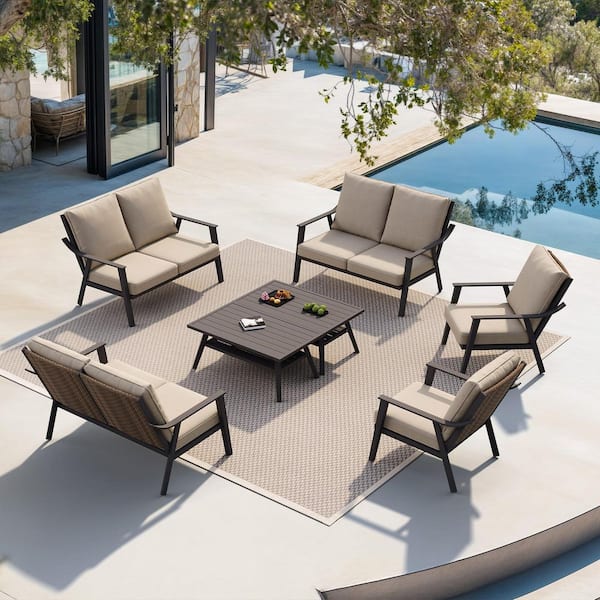 PURPLE LEAF 7 Piece Patio Furniture Set w/ Cushions Metal Patio Conversation Sets w/ 2 Armchairs and 3 Loveseats and 2 Coffee Tables