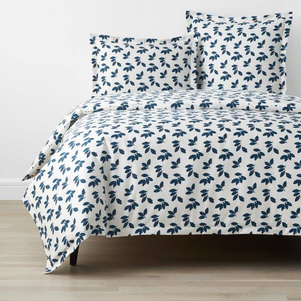 The Company Store Company Cotton Alexandria Wrinkle-Free Leaf Teal King Sateen Duvet Cover, Blue