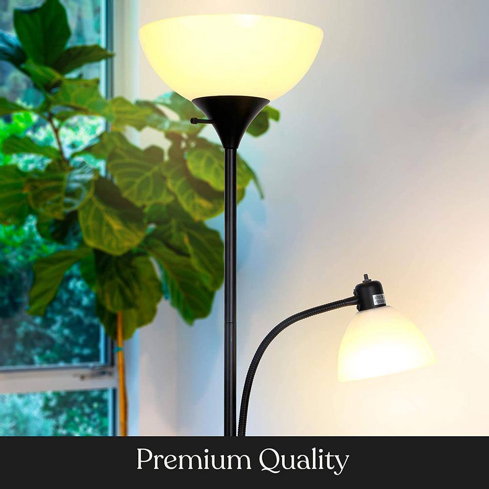 Classic Black Adjustable LED Torchiere Floor Lamp with 3-Way Switch