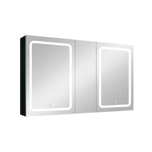 50 in. W x 30 in. H Rectangular Aluminum Surface Mount Double Door LED Medicine Cabinet with Mirror Defogging Dimmer