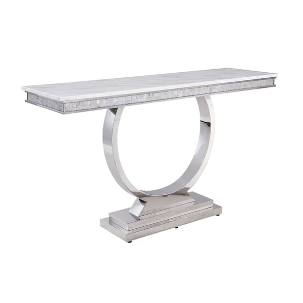 Acme Furniture Zander 63 in. White Rectangle Marble Console Table