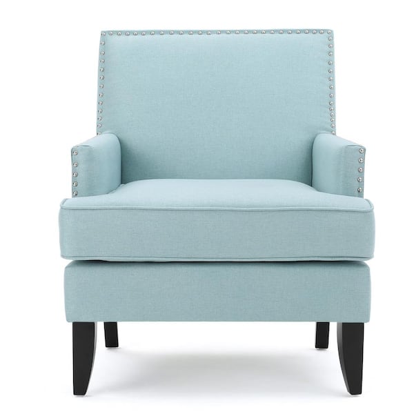 Noble House Tilla Studded Light Blue Fabric Club Chair