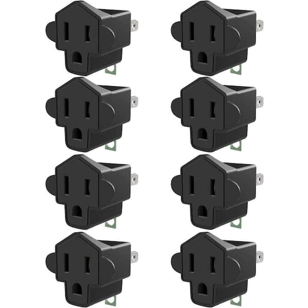 Etokfoks 15 Amp Grounded 3-to-2 Prong Adapter with Fireproof, Black (8-Pack)