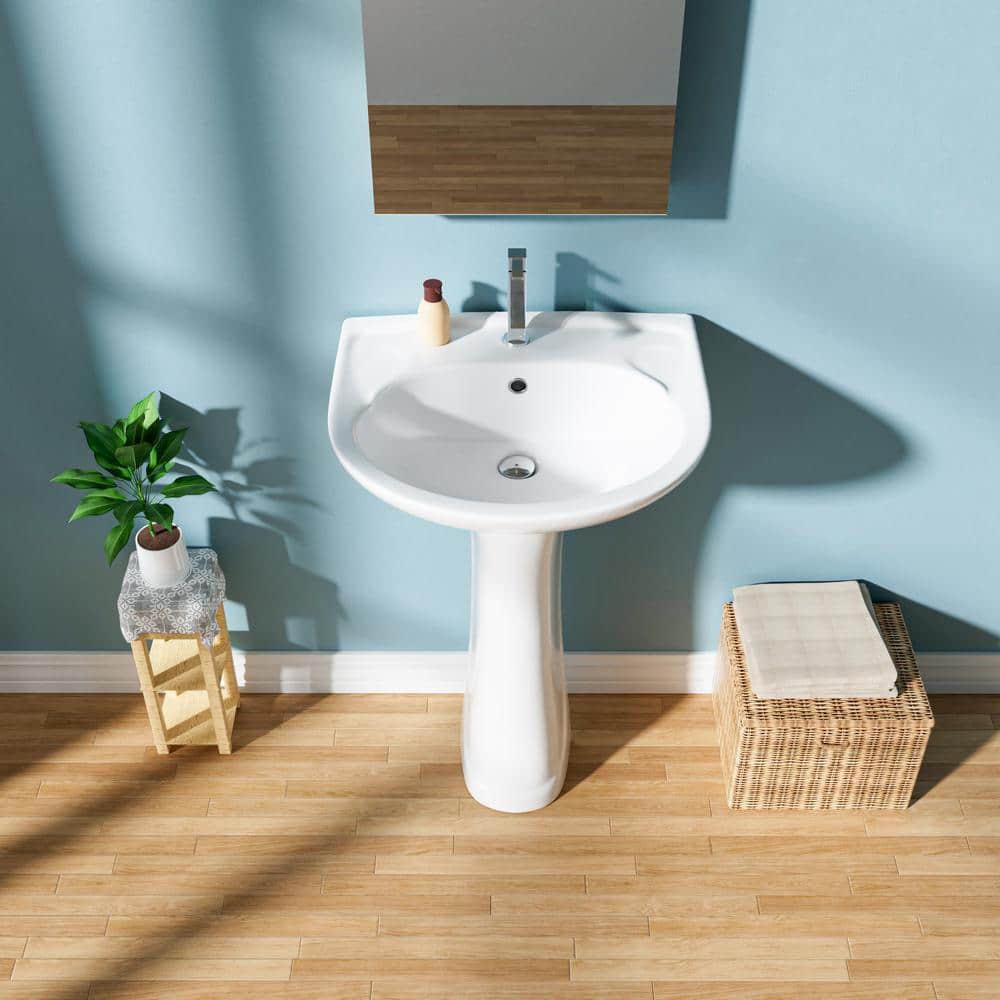 20 in. White Ceramic U-Shape Pedestal Sink with Overflow Drain