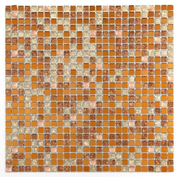 Artistic Jewels Bronze Pink And Gold 12 in. X 12 in. Square Glass Mosaic Wall Tile (3 sq.ft./Case)