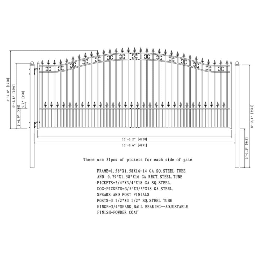 St. Louis Style Black Steel Arched Driveway Gate