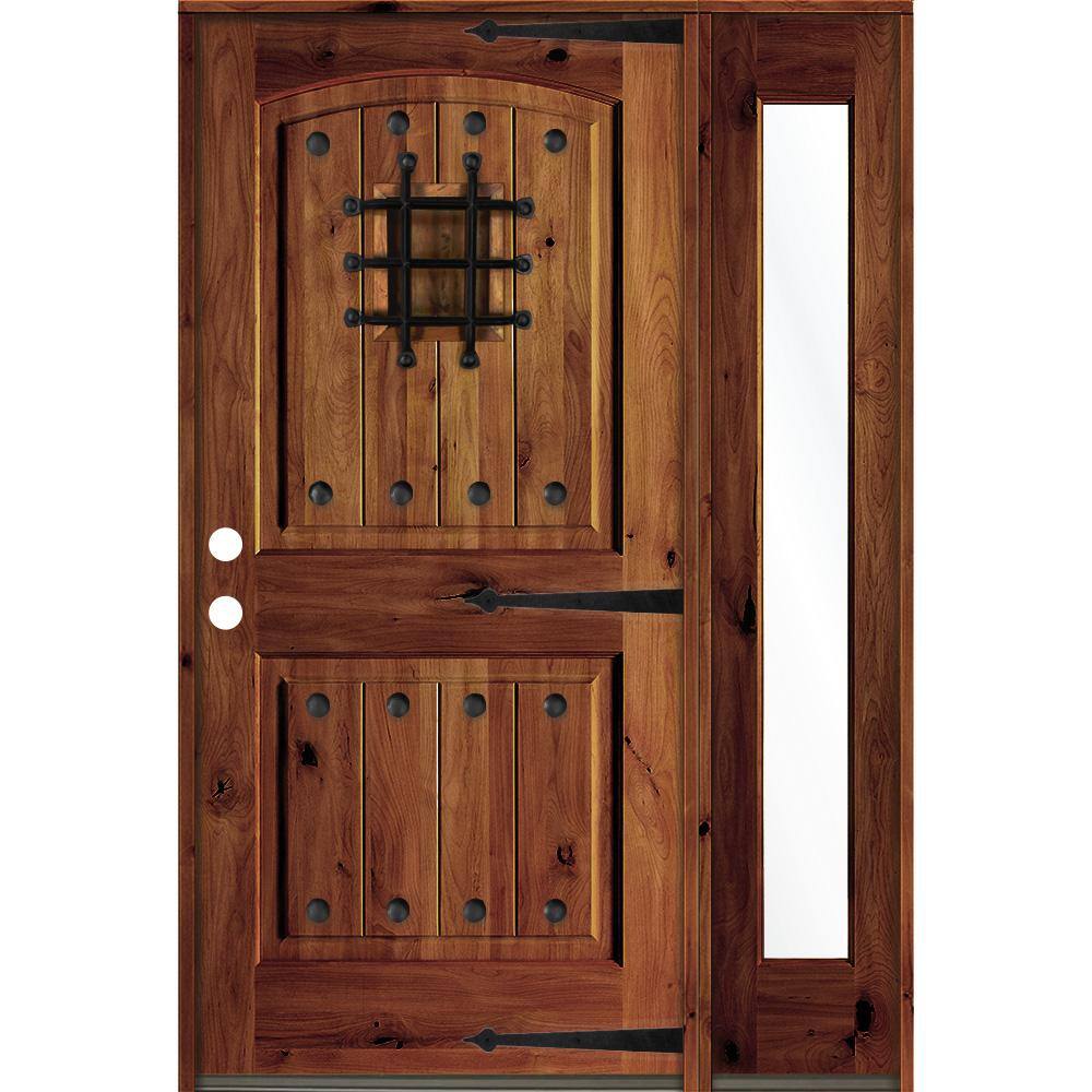 44 in. x 80 in. Medit. Knotty Alder Right-Hand/Inswing Clear Glass Red Chestnut Stain Wood Prehung Front Door with RFSL price history on PriceWatchPro