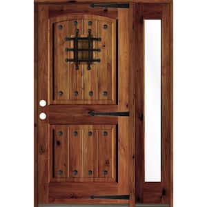 44 in. x 80 in. Medit. Knotty Alder Right-Hand/Inswing Clear Glass Red Chestnut Stain Wood Prehung Front Door with RFSL