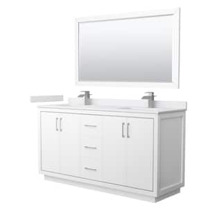 Icon 66 in. W x 22 in. D x 35 in. H Double Bath Vanity in White with White Cultured Marble Top and 58" Mirror