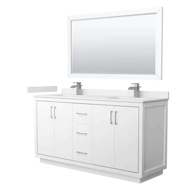 Wyndham Collection Icon 66 in. W x 22 in. D x 35 in. H Double Bath Vanity in White with White Cultured Marble Top and 58 in. Mirror