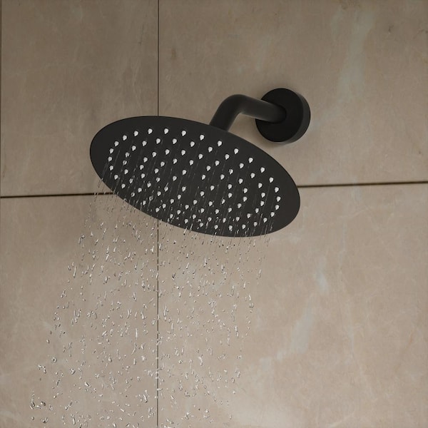 1-Spray Patterns with 1.5 GPM 8 in. Wall Mount Bathroom Fixed Shower Head with Shower Faucet in Matte Black