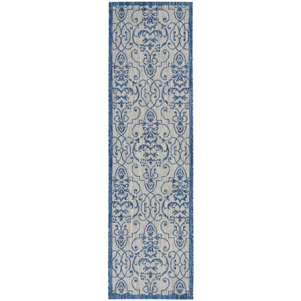 Nourison Garden Party Ivory/Blue 2 ft. x 8 ft. Kitchen Runner Bordered ...