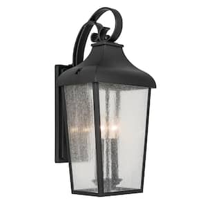 forestdale 21.5 in. 2-Light Textured Black Outdoor Hardwired Wall Lantern Sconce with No Bulbs Included (1-Pack)