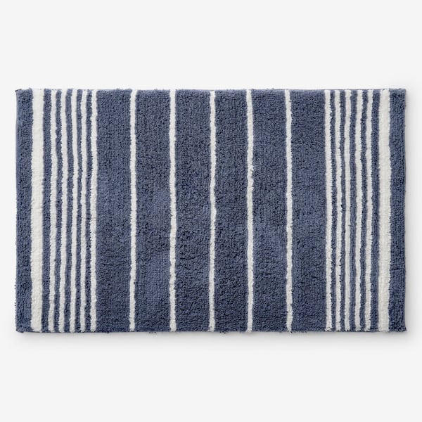 Company Cotton Plush Spa Stripe 24 in. x 40 in. Indigo Bath Rug