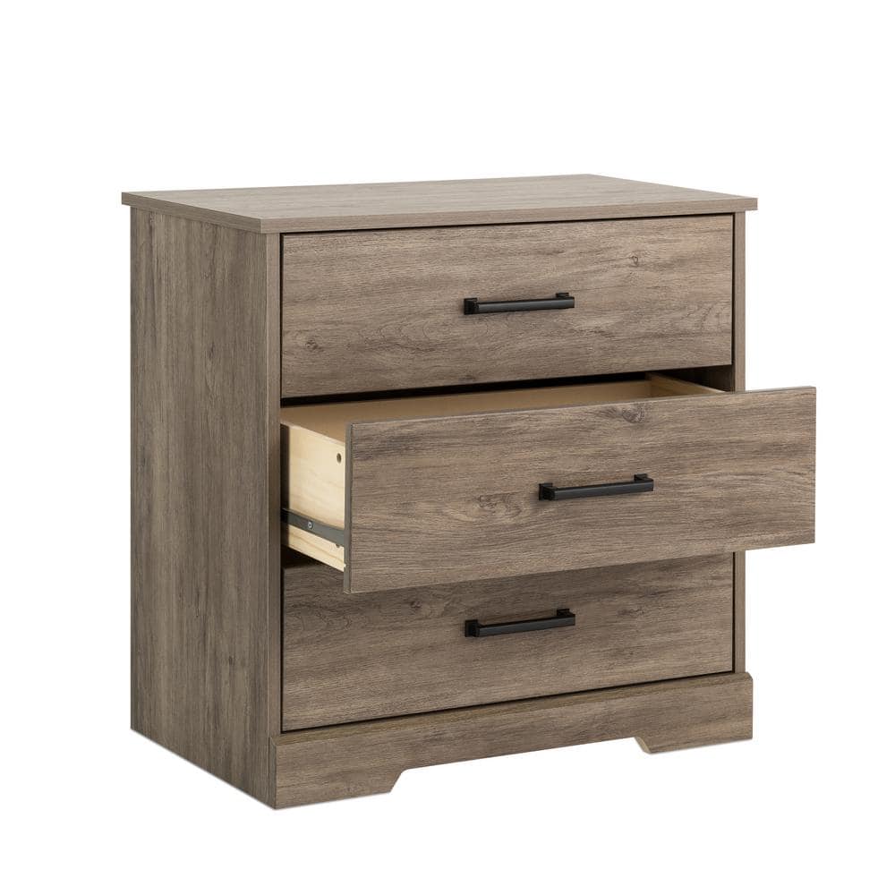 Rustic Gray Oak 3-Drawer Farmhouse Nightstand