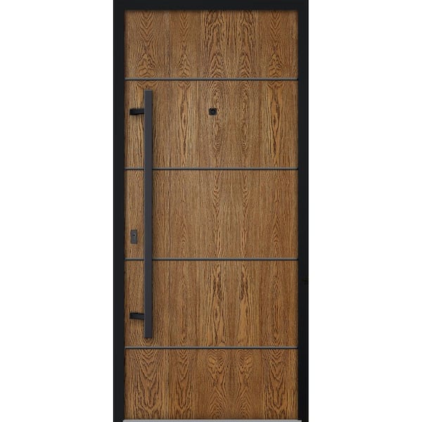 6683 36 in. x 80 in. Right-hand/Inswing Natural Oak Steel Prehung Front Door with Hardware