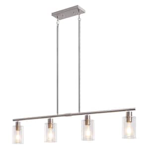 Delmis 4-Light Nickel Pendant Kitchen Linearlsland Rustic Chandelier with Clear Glass Shade for Living Dining Room Foyer