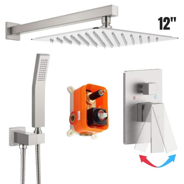 waterpar 12 in. 1-Jet Shower System with Fixed and Hand Shower Head in Brushed Nickel