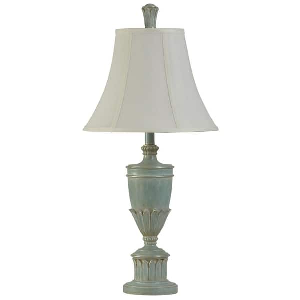 StyleCraft 30 in. Cibali Blue Table Lamp with White Softback Fabric Shade