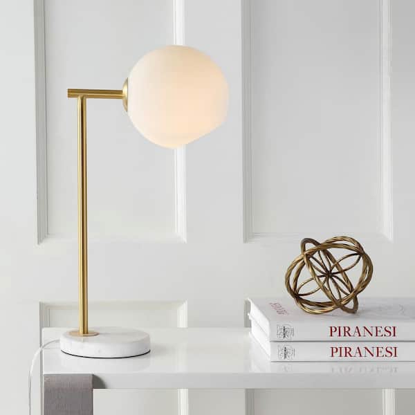 JONATHAN Y Charles 20.5 in. Gold/White Metal/Marble LED Table Lamp