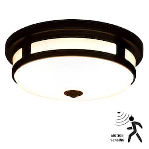 11 in. Matte Black Motion Sensing Indoor Outdoor LED Flush Mount Ceiling Light 830 Lumens 11.5-Watts Color Selectable