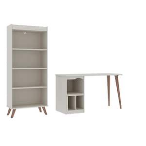 Hampton 2-Piece Off White Extra Storage Home Office Set with 53.54 in. Storage Writing Desk and Bookcase