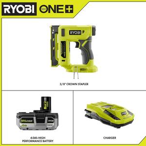 ONE+ 18V Cordless Compression Drive 3/8 in. Crown Stapler with HIGH PERFORMANCE 4.0 Ah Battery and Charger Kit