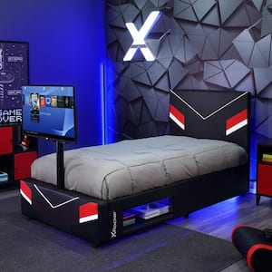 Orion ESports Gaming Bed Frame with TV Mount, Black/Red, Twin