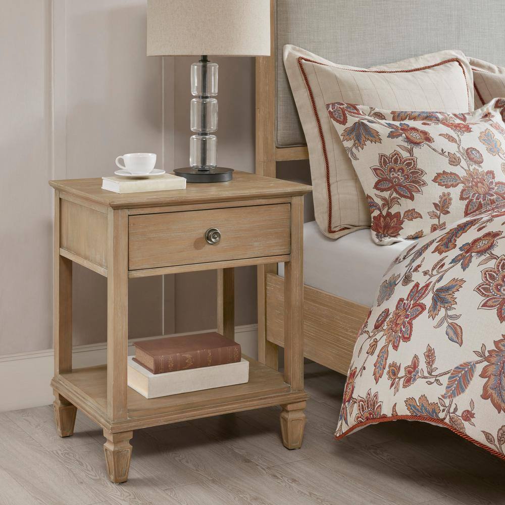 Victoria Light Natural Rubberwood Night Table with Drawer