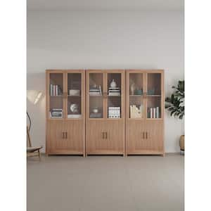 Jodie 67.6 in. Tall Mid-Century Modern Maple Composite Wood 6-Shelf Bookcase with Glass Doors (Set of 3)