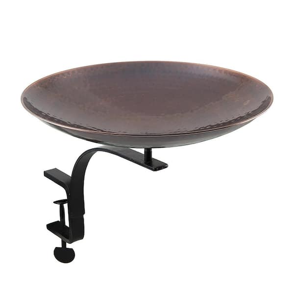 14 in. W Antique Finish Burnt Copper Birdbath with Rail Mount Bracket