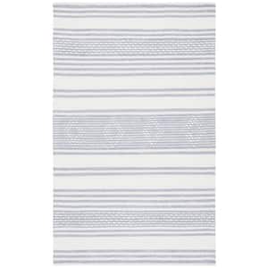 Striped Kilim Silver Ivory 10 ft. X 14 ft. Striped Area Rug