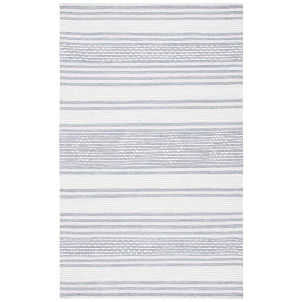 SAFAVIEH Striped Kilim Silver Ivory Doormat 3 ft. x 5 ft. Striped Area Rug