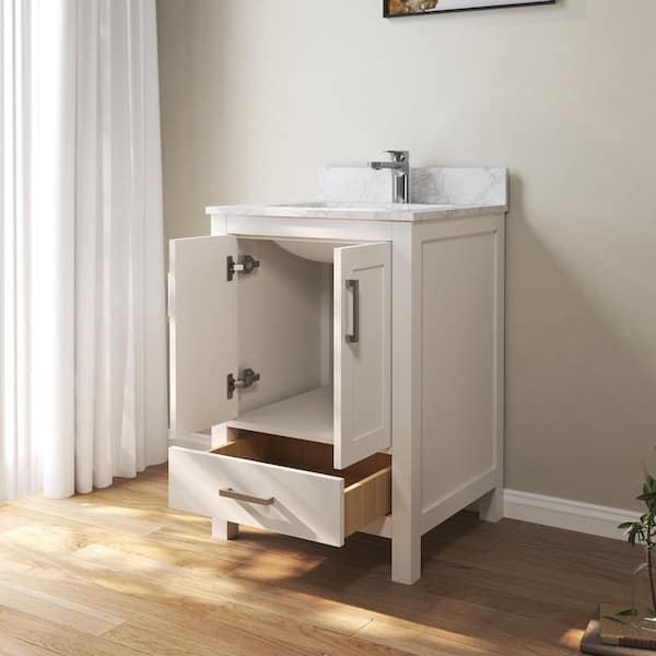 24 in. W x 22 in. D x 35 in. H Single Sink Bath Vanity Cabinet in White with Cultured Marble Top