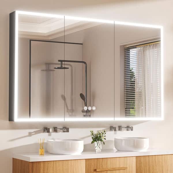 60 in. W x 36 in. H Rectangular Aluminum 3-Color Dynamic Flow Lighting Surface/Recessed Medicine Cabinet with Mirror