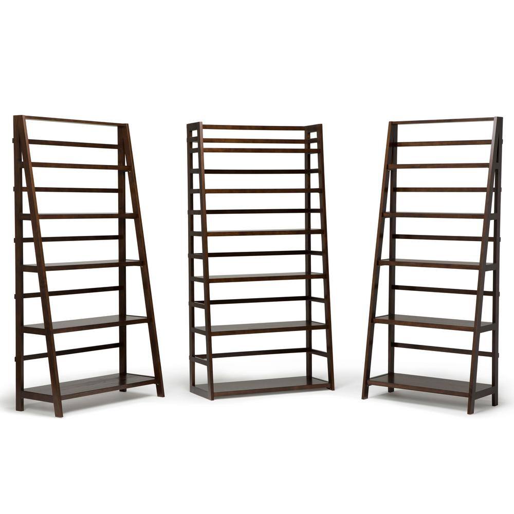 Brunette Brown Solid Wood 5-Shelf Ladder Bookcase