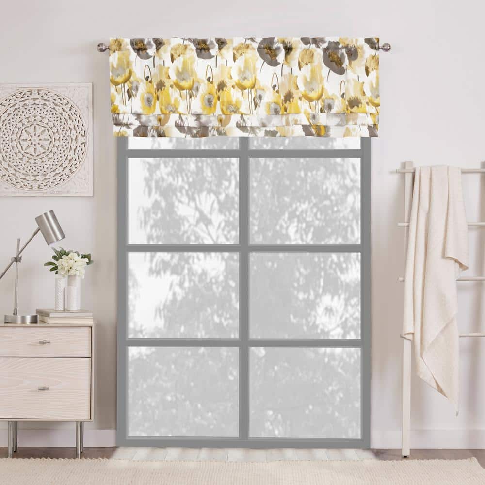 Poppy Field Floral Gray Polyester Rod Pocket Valance, 50" x 17"
