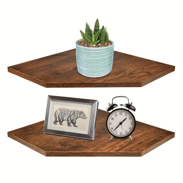 Unbranded 11.8 in. W x 11.8 in. D Rustic Brown Corner Decorative Wall Shelf Set of 2