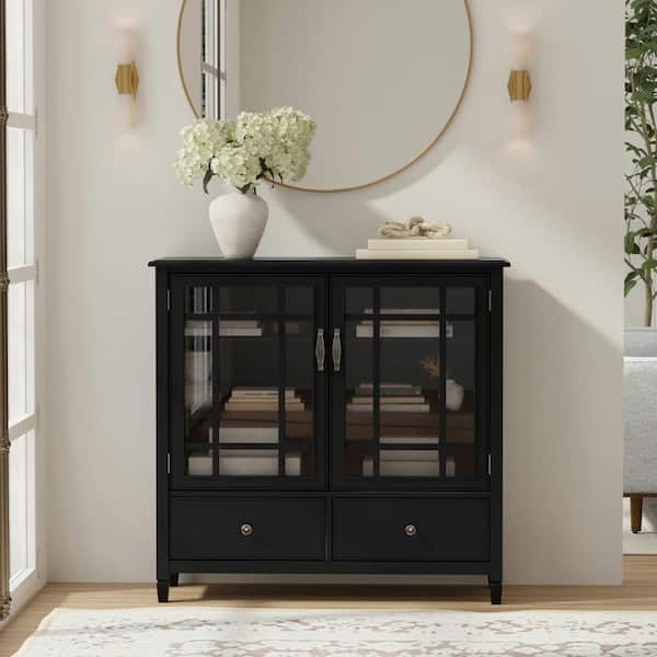 Simpli Home Connaught Solid Wood 46 in. W Traditional Tall Storage Cabinet in Black